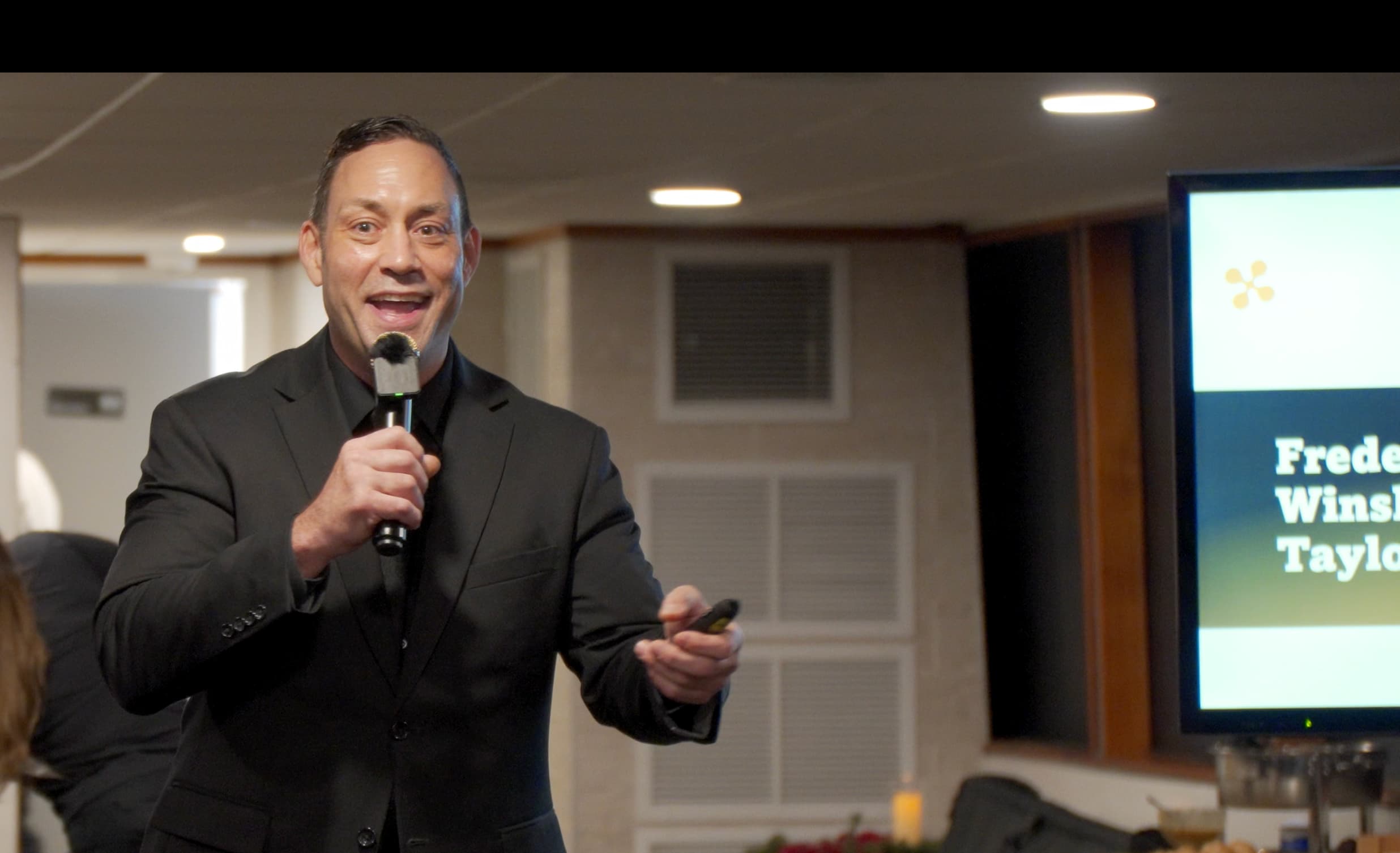 Mike Oulton hosting a live event in Vancouver